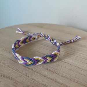 Handmade Floral Woven Friendship Bracelet OS Purple Blue Women Cotton Boho